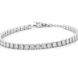 Simulated White Sapphire Bracelet in Silvertone 7.5 Inches